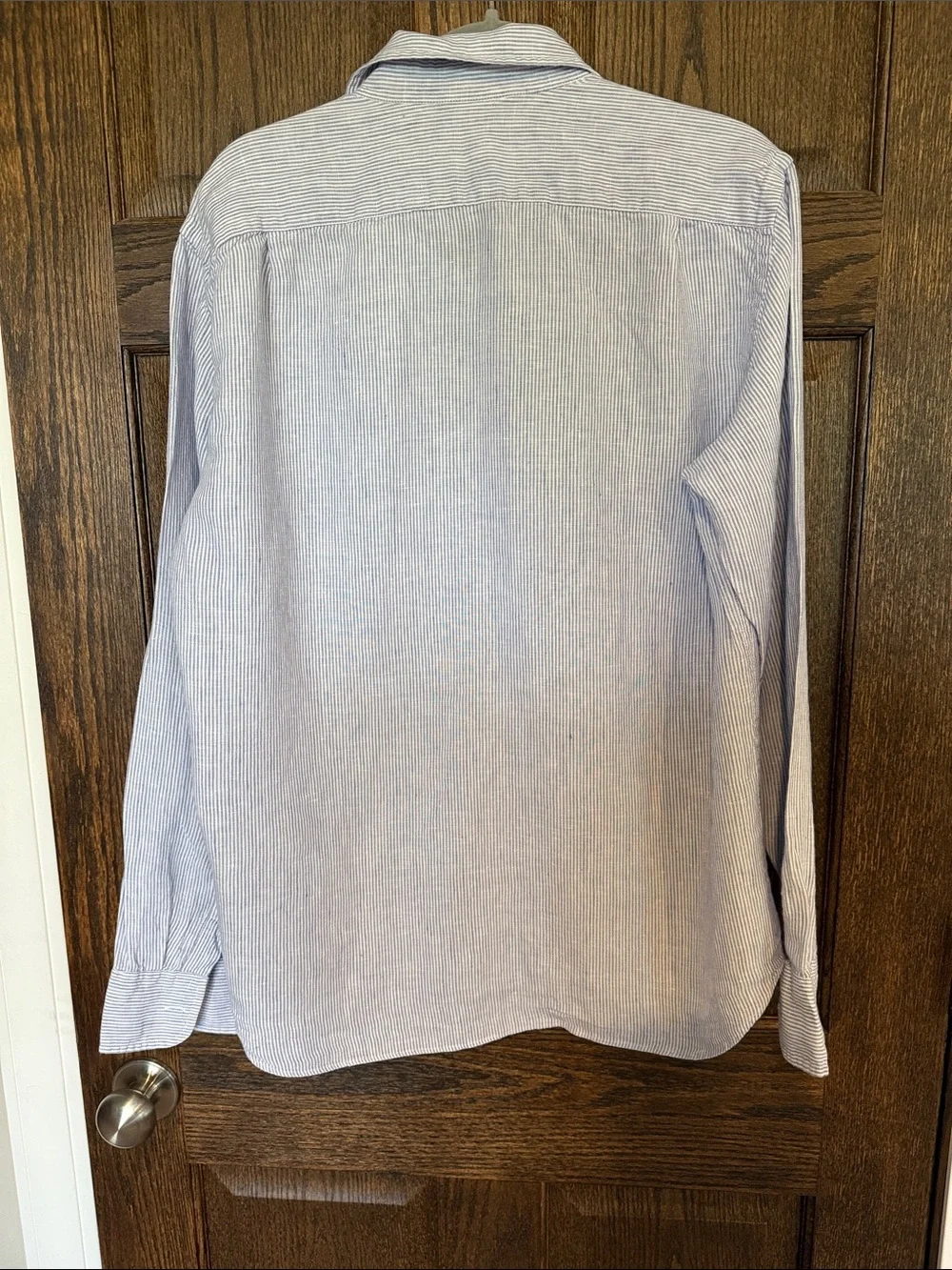 J. Crew Irish Linen by Baird McNutt Light Blue Pinstripe Button-Up Shirt Large